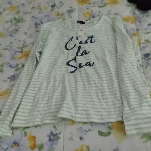 Talbots Green and White Striped Shirt - Picture 2 of 4